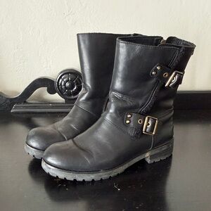 UGG Niels Black Leather Combat Moto Boots